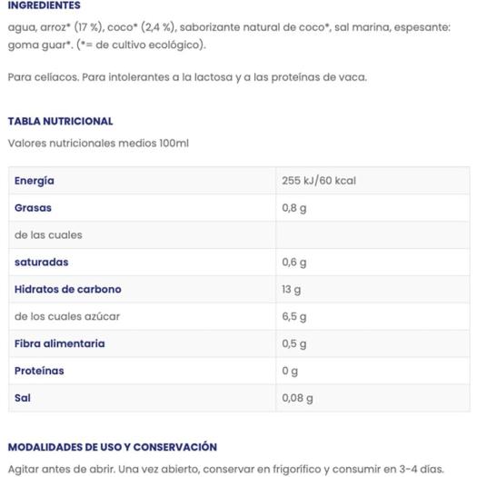 Bebida de Arroz y Coco IsolaBio Bio 1L