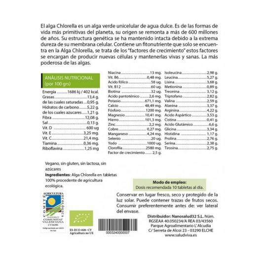 Chlorella en Tabletas Salud Viva Bio 125g 260 Tabletas