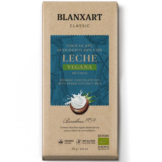 Chocolate Negro 60% con Leche de Coco y Azúcar de Coco Blanxart Bio 75g