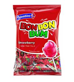 Chupetines Caramelo de Palo Relleno de Chicle Bon Bon Bum Fresa 10Uds 160g