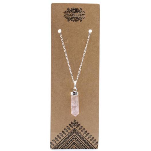 Colgante de Cuarzo Rosa con Cadena Corte Clásico