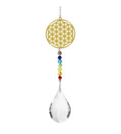 Colgante Decorativo Feng Shui con Flor de la Vida Chakras y Cristal 29cm