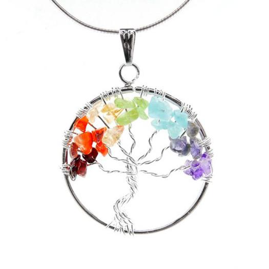 Colgante Árbol de la Vida Chakras con Baño de Plata