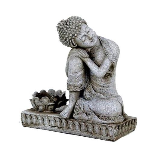 Estatua Buda con Portavela Gris 17cm