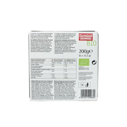 Galletas Sin Gluten Rellenas de Cacao Germinal Bio 200g