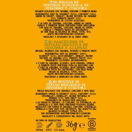 Infusión de Jengibre y Cúrcuma Cupper Bio 20 bolsitas