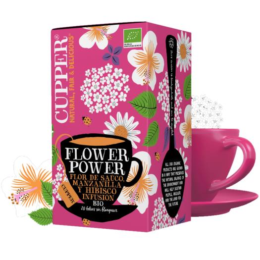 Infusión Flower Power con Flor de Sauco Manzanilla e Hibisco Cupper Bio 20 bolsitas