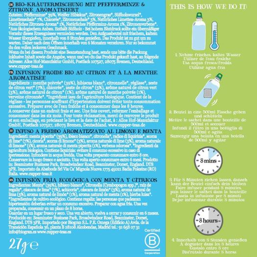 Infusión Fría con Menta y Cítricos Cupper Bio 10 bolsitas