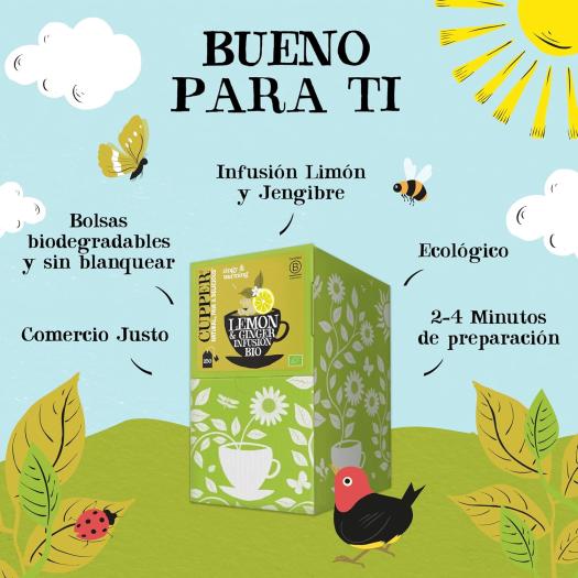 Infusión Limón y Jengibre Cupper Bio 250 bolsitas