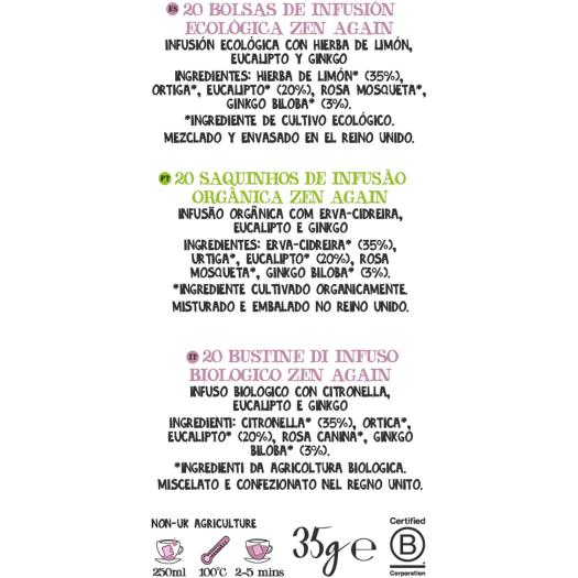 Infusión Zen Again con Hierba de Limón Eucalipto y Ginko Cupper Bio 20 bolsitas