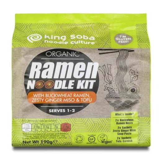 Kit de Noodles Ramen de Trigo Sarraceno con Jengibre Miso y Tofu Sin Gluten King Soba Bio 190g