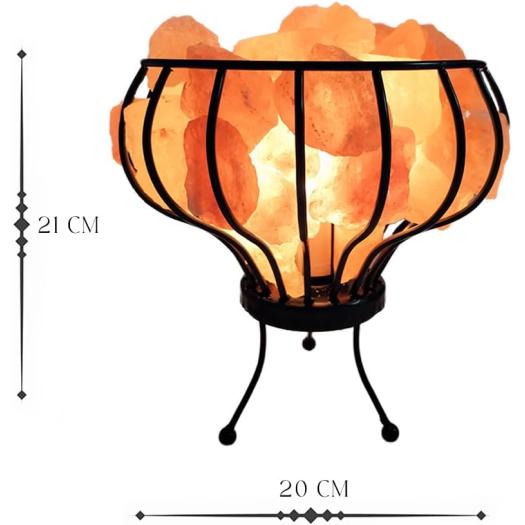 Lámpara de Sal del Himalaya en Canasta de Hierro Forjado