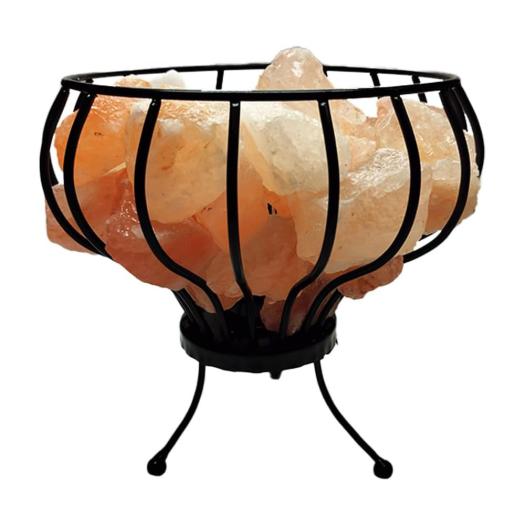 Lámpara de Sal del Himalaya en Canasta de Hierro Forjado