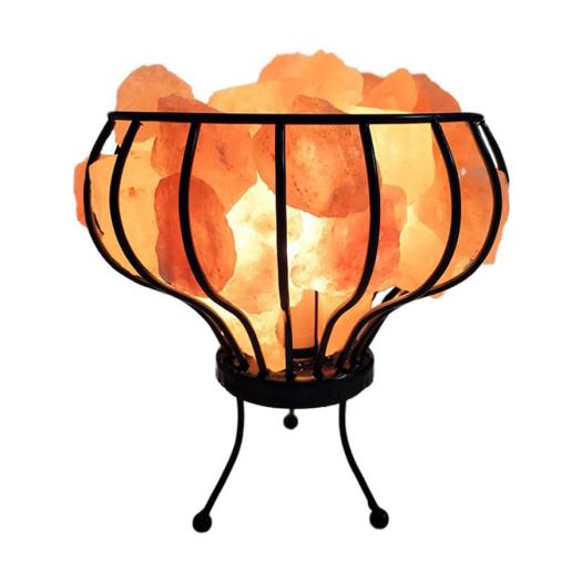 Lámpara de Sal del Himalaya en Canasta de Hierro Forjado