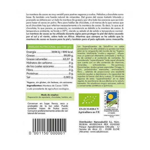 Manteca de Cacao en Obleas Bio 250g