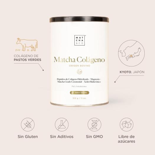Matcha Collagen Colágeno Aroma Vainilla con Magnesio y Té Matcha Matcha&Co 300g
