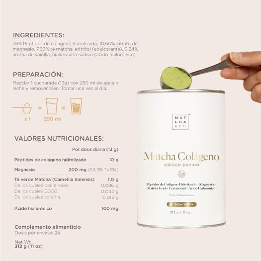 Matcha Collagen Colágeno Aroma Vainilla con Magnesio y Té Matcha Matcha&Co 300g