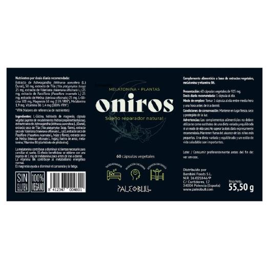 Oniros com Melatonina, Ashwagandha e Valeriana Paleobull 60 cápsulas