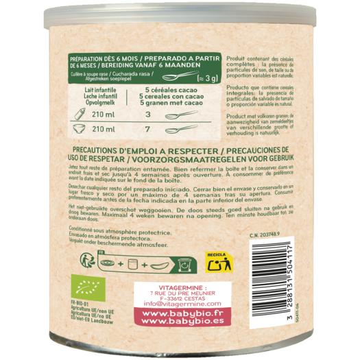 Papillas en Polvo 5 Cereales con Cacao Babybio Bio 220g