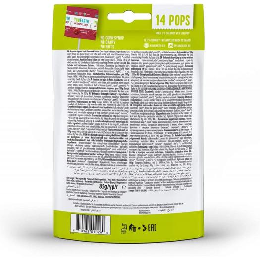 Piruletas Veganas Sabor Ácido Sour Pops Bio YumEarth 14ud