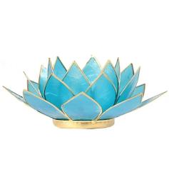 Portavelas Loto 5to Chakra Azul con Borde Oro 13,5cm