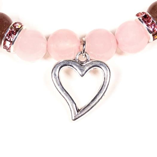 Pulsera de Cuarzo Rosa y Cuarzo Fresa con Corazón 8mm