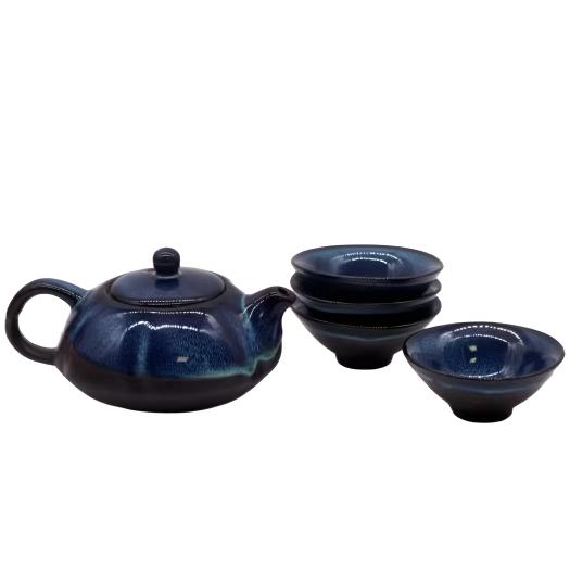 Set de Tetera Cerámica 4 Tazas Azul
