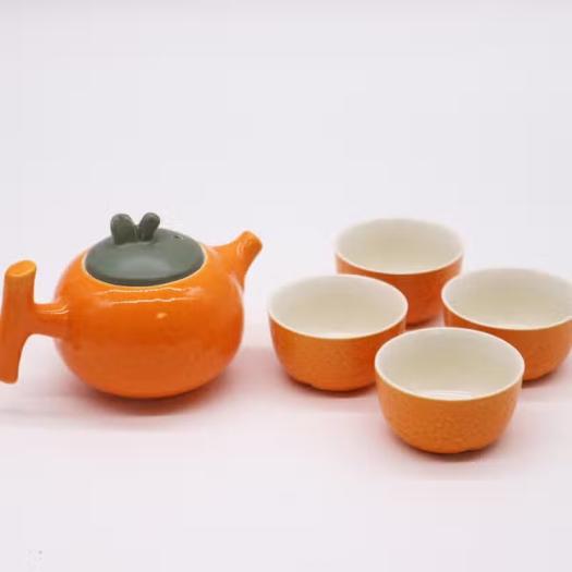 Set de Tetera Cerámica 4 Tazas Naranja