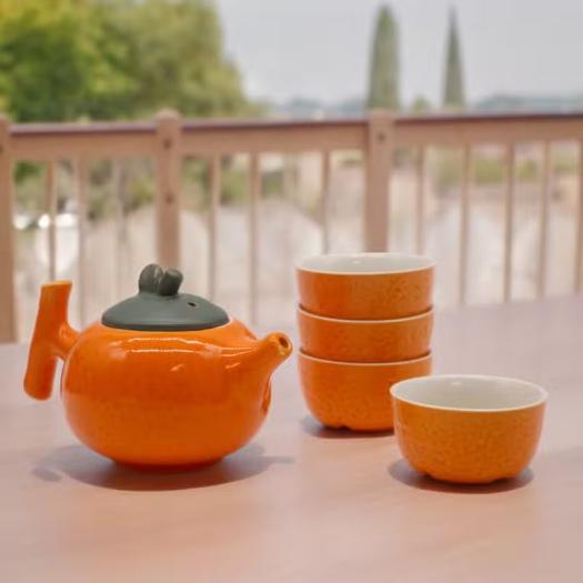 Set de Tetera Cerámica 4 Tazas Naranja