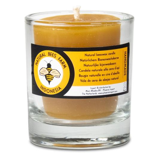 Vela Votiva de Cera de Abeja Natural en Vaso de Cristal